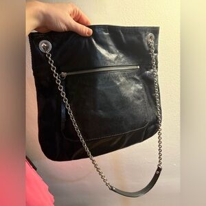 Coach Black Leather Shoulder Bag with Chain Strap 12"x 12"